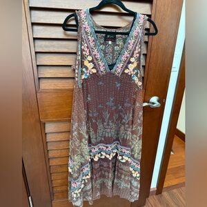 Floral Embroidered Brown Dress